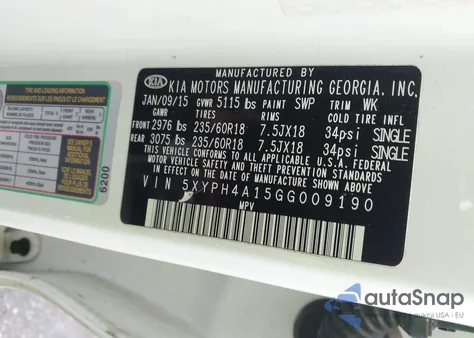 2016 Kia Sorento 2.0T Ex из США, поврежденный, VIN 5XYPH4A15GG009190